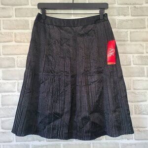 Anne Klein Black Satin Micro Pleated Skirt Size 2 NEW Holiday Party Classic $99